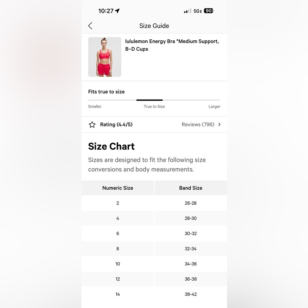 Lululemon Energy Longline Bra B–D Cups Red Glow size 8 NWT SPORTS BRA - Picture 9 of 9